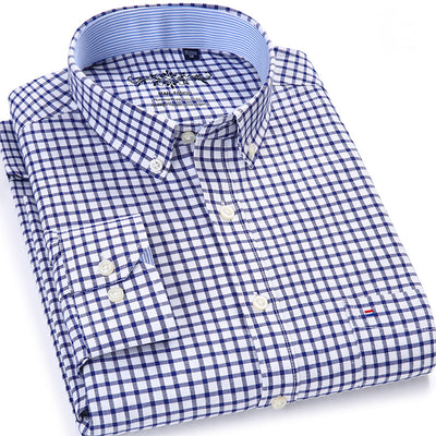 Men's Plaid Checked Oxford Button-down Shirt Chest Pocket