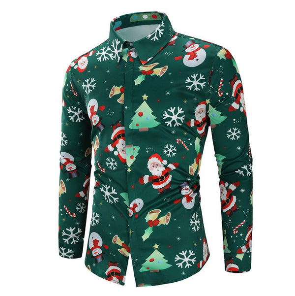 Fashion Shirts for Male Men Casual Snowflakes Santa Candy