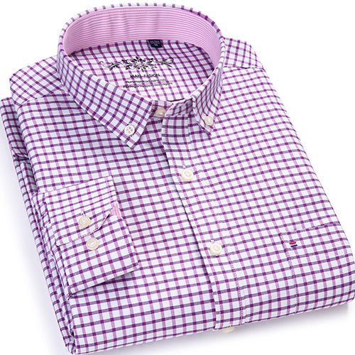 Men's Plaid Checked Oxford Button-down Shirt Chest Pocket