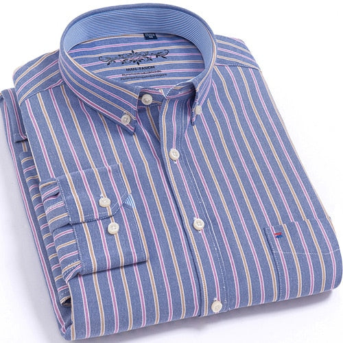 Men's Plaid Checked Oxford Button-down Shirt Chest Pocket